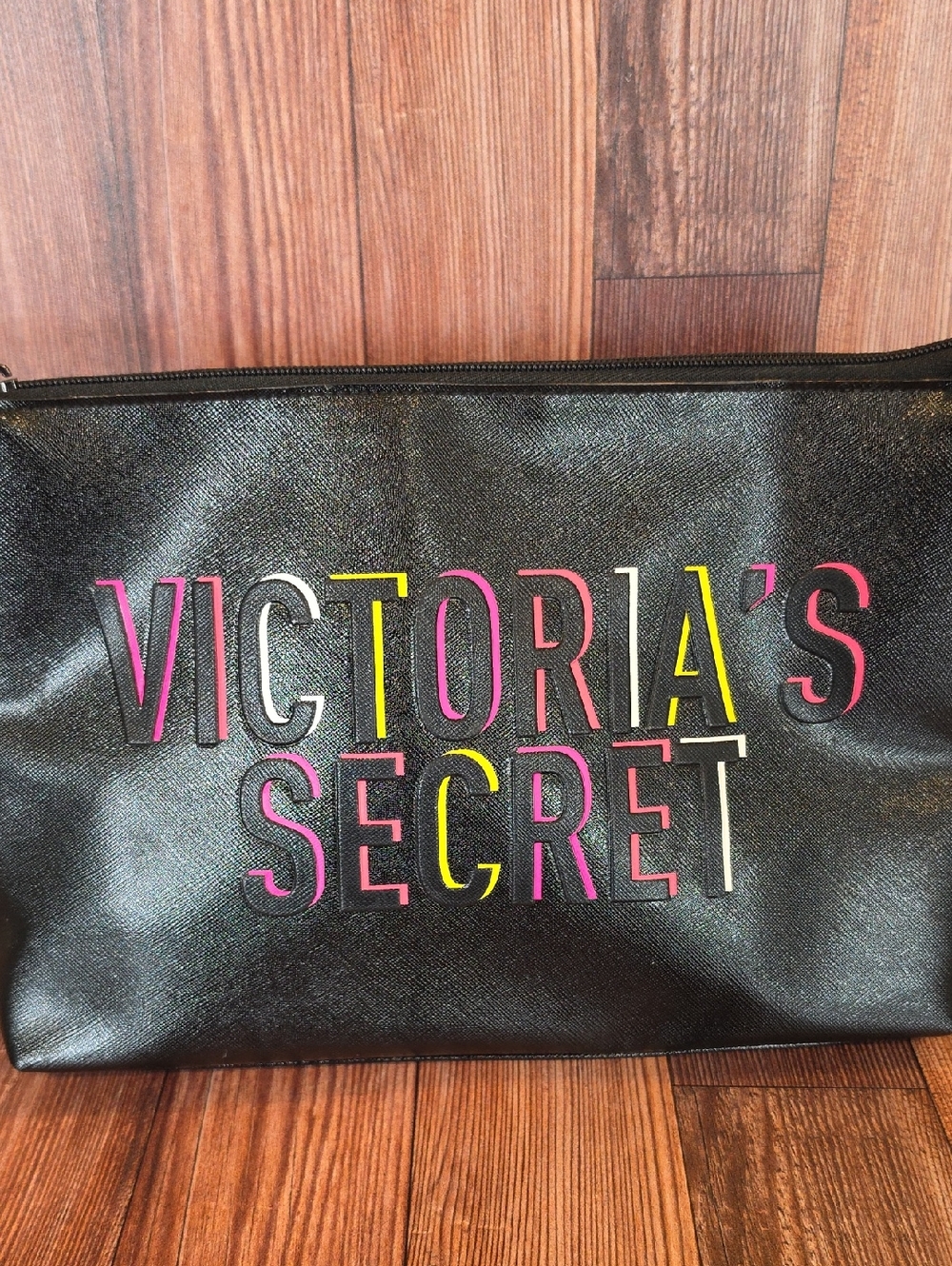 Victoria's Secret Black Cosmetic Pouch with Multicolor Logo